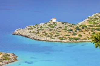 Panormitis bay, high angle view, Panormitis, Symi Island, Dodecanese Islands, Greece