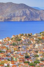 View over Chorio (upper town), Chorio, Symi Island, Dodecanese Islands, Greece