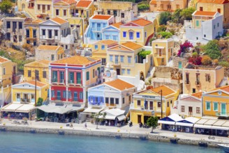 View of Gialos Harbour, Gialos, Symi Island, Dodecanese Islands, Greece