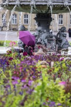Palace square with park, New Palace and fountain. Stuttgart, Baden-Württemberg, Germany