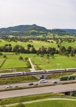 A8 motorway near Kirchheim unter Teck. The route of the new high-speed railway line from Stuttgart