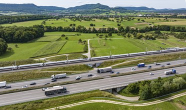 A8 motorway near Kirchheim unter Teck. The route of the new high-speed railway line from Stuttgart