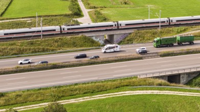 A8 motorway near Kirchheim unter Teck. The route of the new high-speed railway line from Stuttgart