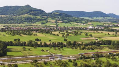 A8 motorway near Kirchheim unter Teck. The route of the new high-speed railway line from Stuttgart