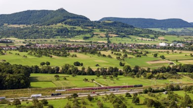 A8 motorway near Kirchheim unter Teck. The route of the new high-speed railway line from Stuttgart