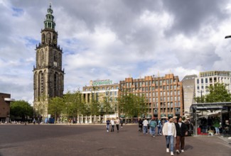 The Grote Markt in the old town of Groningen, Martinikerk church, centre of Forum Groningen,
