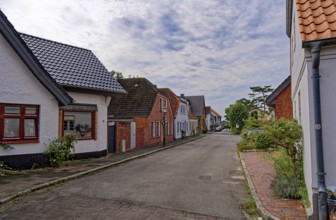 Residential buildings in Lange Straße in the town of Arnis, the smallest town in Germany. Arnis,