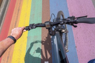 Rainbow cycle path through the university campus in Utrecht Science Park, 570 metres long, Utrecht