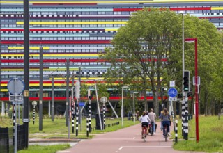 Cycle path through the university campus in Utrecht Science Park, Utrecht University, colourful