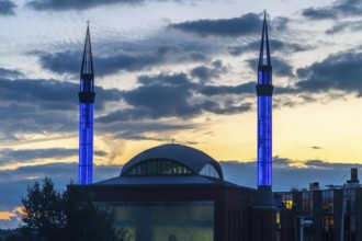 City centre of Utrecht, Mosque Ulu Camii, Mosque at Utrecht Centraal station, evening lighting