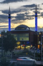 City centre of Utrecht, Mosque Ulu Camii, Mosque at Utrecht Centraal station, evening lighting