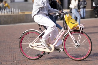 Bicycle traffic in Groningen, Smiley bag, Netherlands