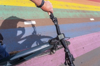 Rainbow cycle path through the university campus in Utrecht Science Park, 570 metres long, Utrecht