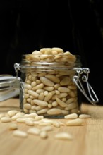 Pine nuts in glass containers, Pinus pinea