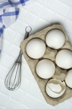 White eggs in packaging with beaters