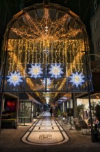 Night view, Calwer Passage, shopping mall, covered, decorated for Christmas, Stuttgart,