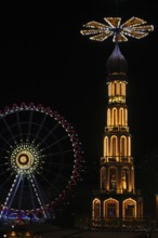 Night view, Christmas pyramid, Ferris wheel, Schlossplatz, Christmas market, Stuttgart,