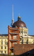 View of Schinkelplatz, Humboldt Forum and the Alexanderplatz TV Tower from Werderscher Markt,