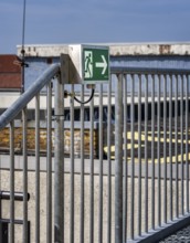 Note for an emergency exit on the roof of a public building, Potsdam, Brandenburg, Germany