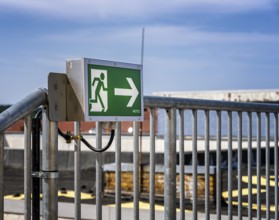 Note for an emergency exit on the roof of a public building, Potsdam, Brandenburg, Germany