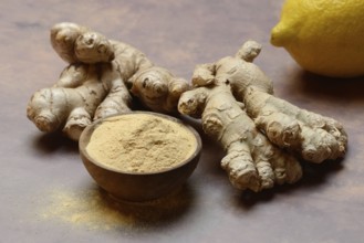 Ginger, ginger rolls and ginger powder, Zingiber officinale