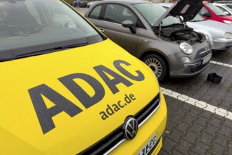 Front car with large ADAC roadside assistance lettering on vehicle for roadside assistance, behind