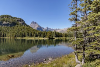 240831_310 Calm clear waters of Swiftcurrent Lake in Glacier National Park, Montana, USA