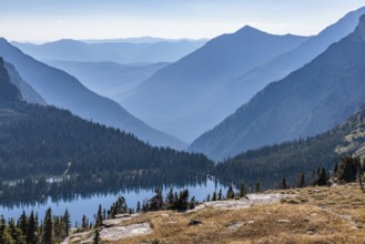 240905_089 Layers of mountains behind Hidden Lake along the Hidden Lake Trail from the Logan Pass