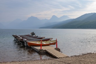 240903_057 Rental boats on a floating dock in Lake McDonald at Apgar Village in Glacier National