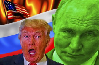 Symbolic image, Trump deals with Putin over Ukraine, sells land to war criminals, US democracy in