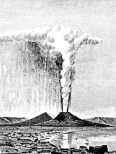 Volcanic eruption of Vesuvius in 1822, stratovolcano, natural disaster, ash rain, lava, geology,