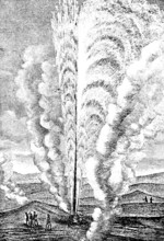 Eruption of the Beehive geyser in Yellowstone National Park, huge altitude, water vapor, hot water