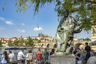 Statue of Bedrich Smetana on Novotný Bridge in Prague, Czech Republic