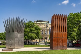 Monument to Jan Palach and the Rudolfinum in Prague, Czech Republic