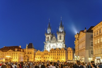 The Tyn Church on Old Town Square at dusk, Prague, Czech Republic