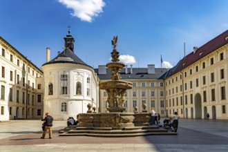 The Second castle yard with Cabbage Fountain and Holy Cross Chapel in Prague Castle, Prague, Czech
