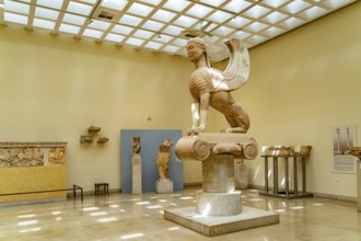 The Sphinx of the Naxier at the Delphi Archaeological Museum, UNESCO World Heritage Site in Delphi,