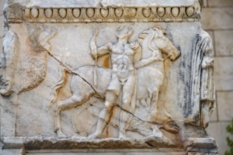 Relief on a sarcophagus at the Delphi Archaeological Museum, UNESCO World Heritage Site in Delphi,