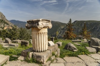 Ruins on the Sacred Road, Delphi Archaeological Site, UNESCO World Heritage Site in Delphi, Greece