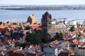 City panorama from above, Stralsund, Hanseatic City of Stralsund, Vorpommern-Rügen District,