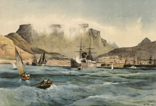 Table Mountain in Cape Town, South Africa, around 1900, based on a painting by Thomas Nelson,