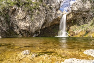 The Drymonas Waterfall on the island of Euboea or Evia, Greece