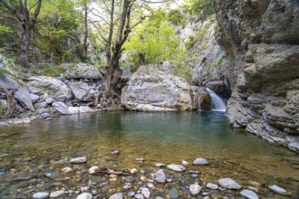 The small Manikiatis waterfall in the Manikia Gorge, Euboea or Evia island, Greece
