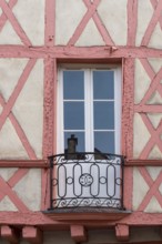 Half-timbered house façade in Chalon-sur Saone, Saône-et-Loire department in the
