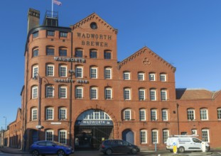 Nineteenth century red brick brewery industrial building, Wadsworth brewer, Devizes, Wiltshire,