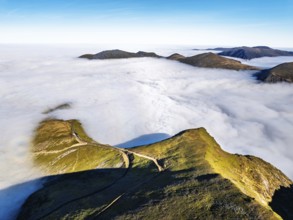 Snowdon Massif from a drone, Snowdon Range, Snowdonia, North Wales, UK