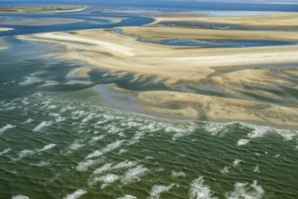 Aerial view of the tile plate in the Lower Saxony Wadden Sea National Park near the Eastern island
