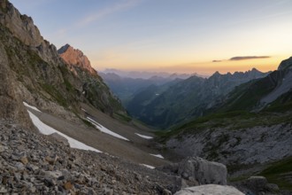Evening from the Rotstein Pass in Alpstein, view of the Churfirsten, Appenzell, Switzerland