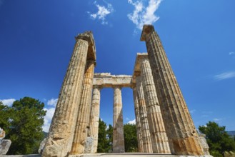 Ancient Greek Columns and Ruins Under Clear Skies, Nemea, Ancient Zeus Heightum, Archaeological