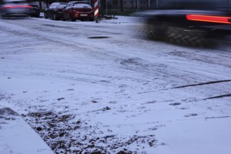 Winter, slippery roads with snow and ice, slippery roads, Germany